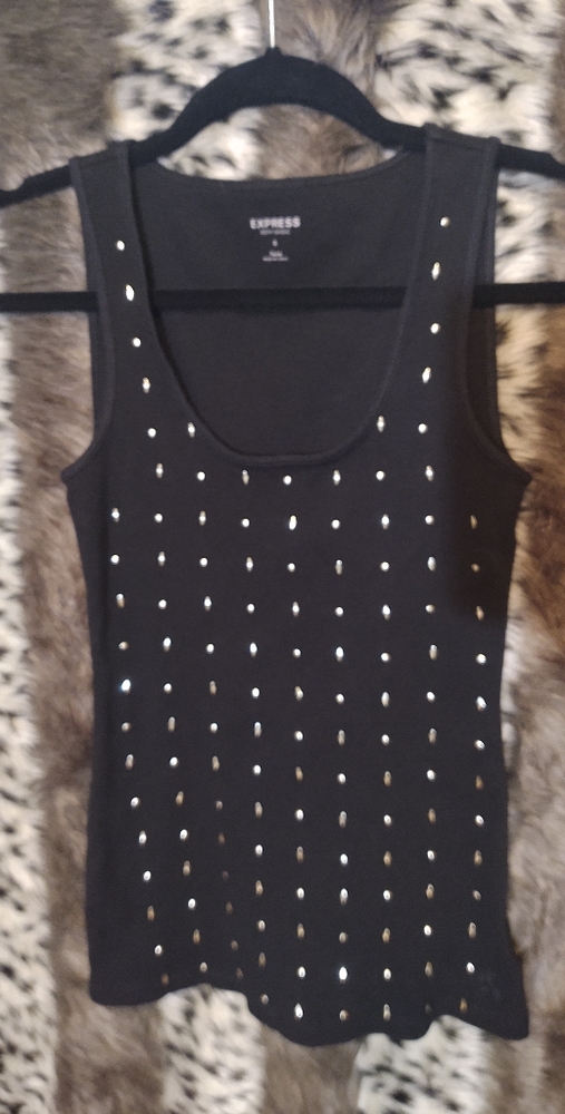 Express Small Black Cotton studded sleeveless top